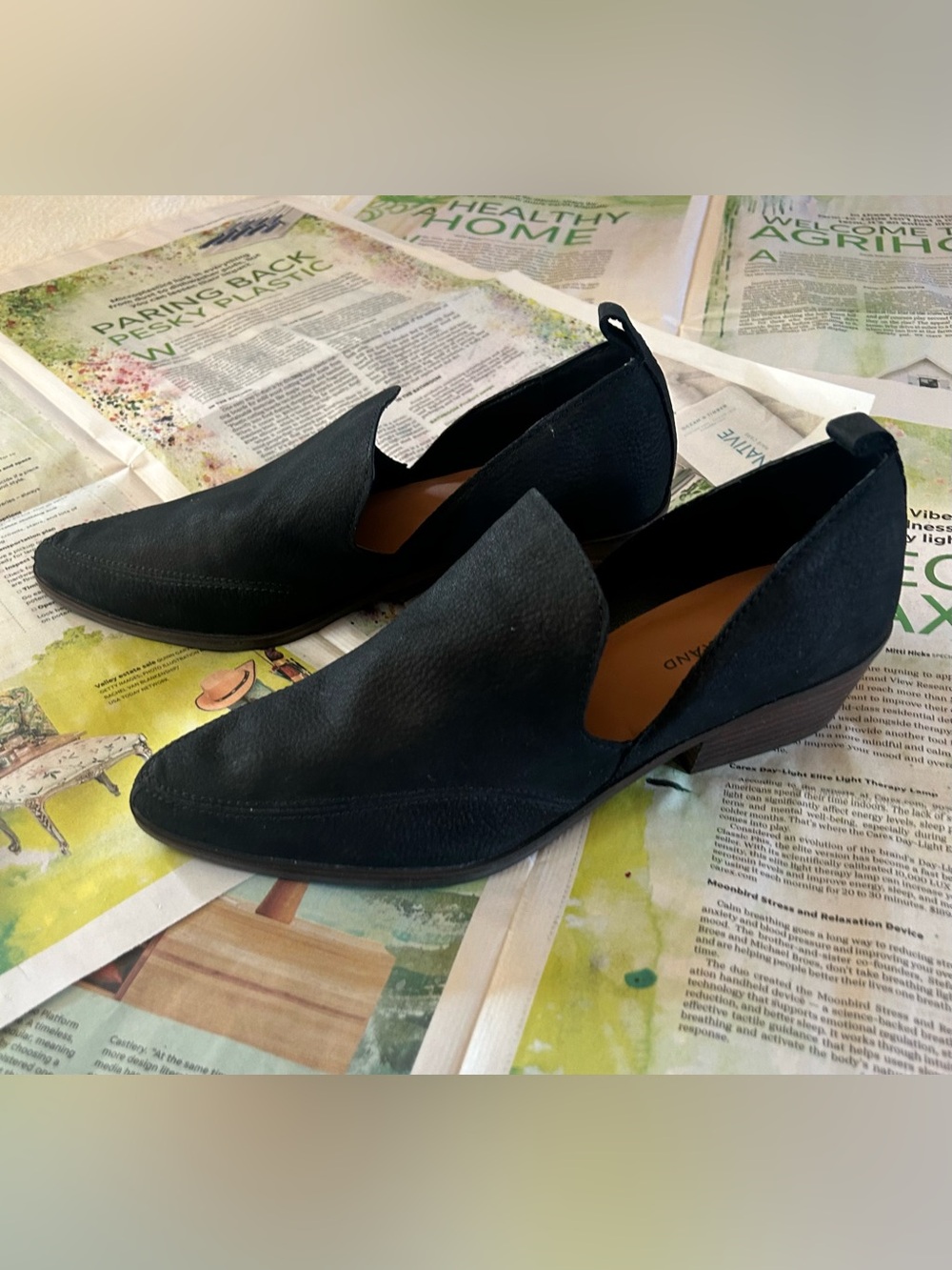 Lucky Brand Boho Minimalist Womens 9.5 Black Leather Cutout Pointed Toe Booties